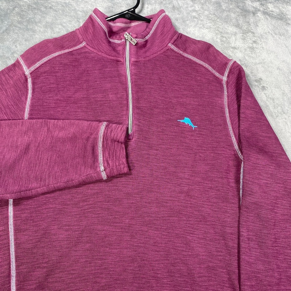 Tommy Bahama Sweater Mens Medium Pullover Quarter Zip Cotton Jacket Mock Neck